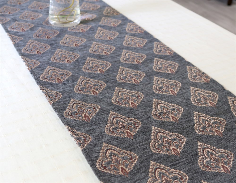 テーブルランナー・ベッドスロー 216×32cm ヤプラック・エレファントグレー Table runner， Bed through， Turkish textile， トルコ製ファブリック 激安 購入 オンライン