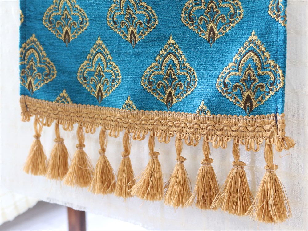 テーブルランナー・ベッドスロー 216×32cm ヤプラック・ピーコックブルー Table runner， Bed through， Turkish textile， トルコ製ファブリック 30％OFFアウトレットSALE